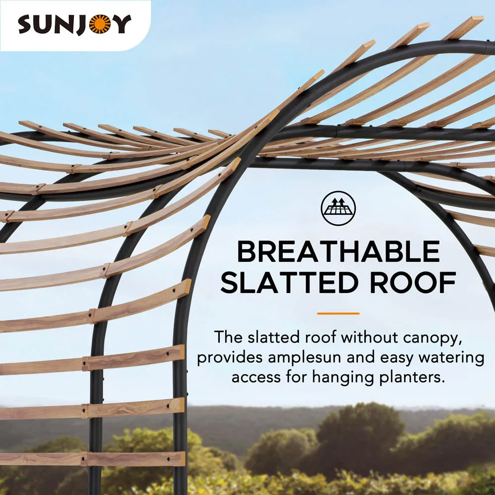 SUNJOY Outdoor Patio 12x14 Modern Dark Brown Steel Arc-Shaped Pergola