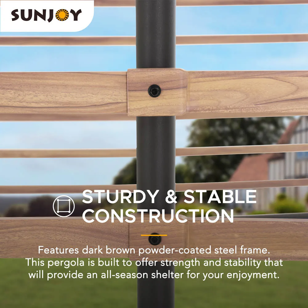 SUNJOY Outdoor Patio 12x14 Modern Dark Brown Steel Arc-Shaped Pergola