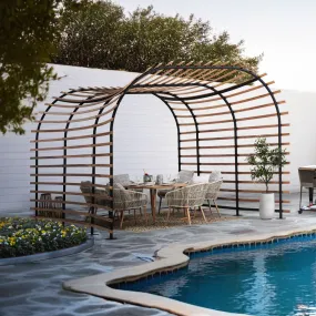 SUNJOY Outdoor Patio 12x14 Modern Dark Brown Steel Arc-Shaped Pergola