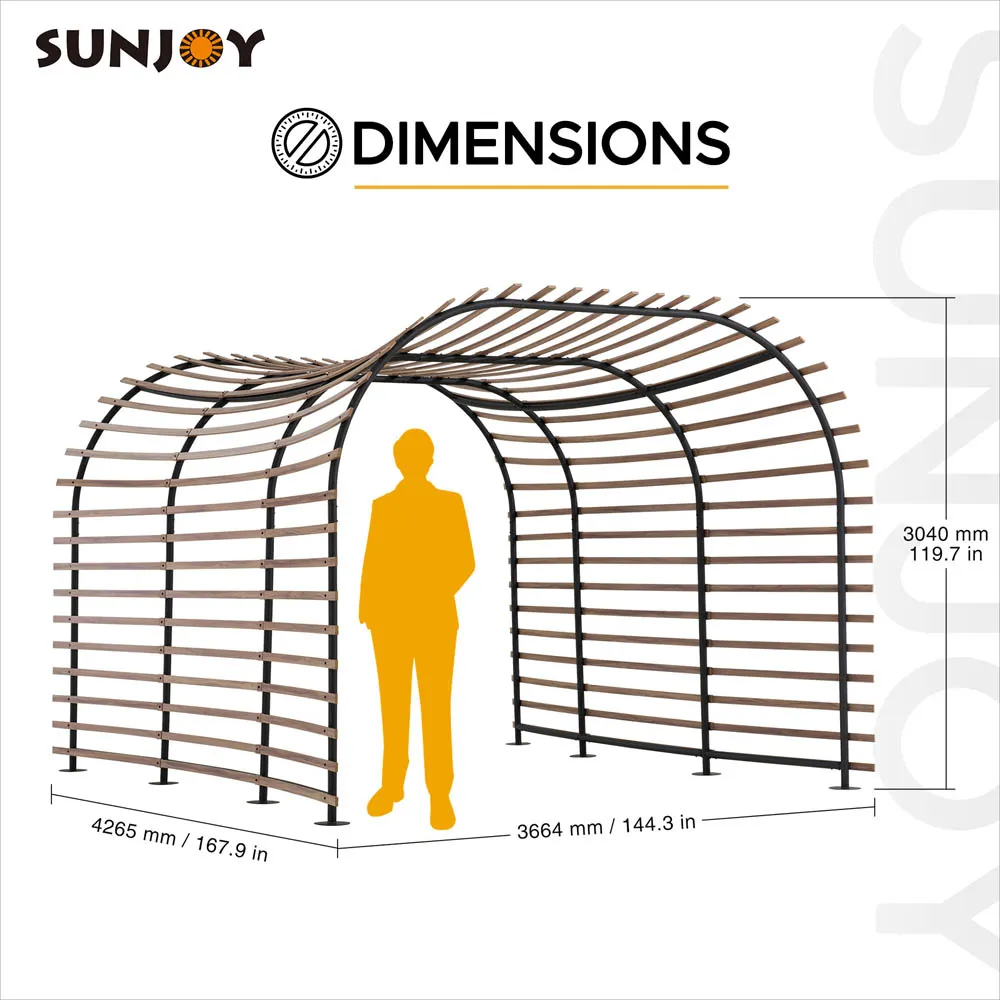 SUNJOY Outdoor Patio 12x14 Modern Dark Brown Steel Arc-Shaped Pergola