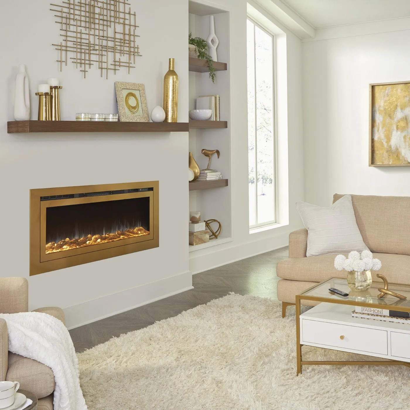 The Sideline Deluxe Gold 50 Inch Recessed Smart Electric Fireplace 86275
