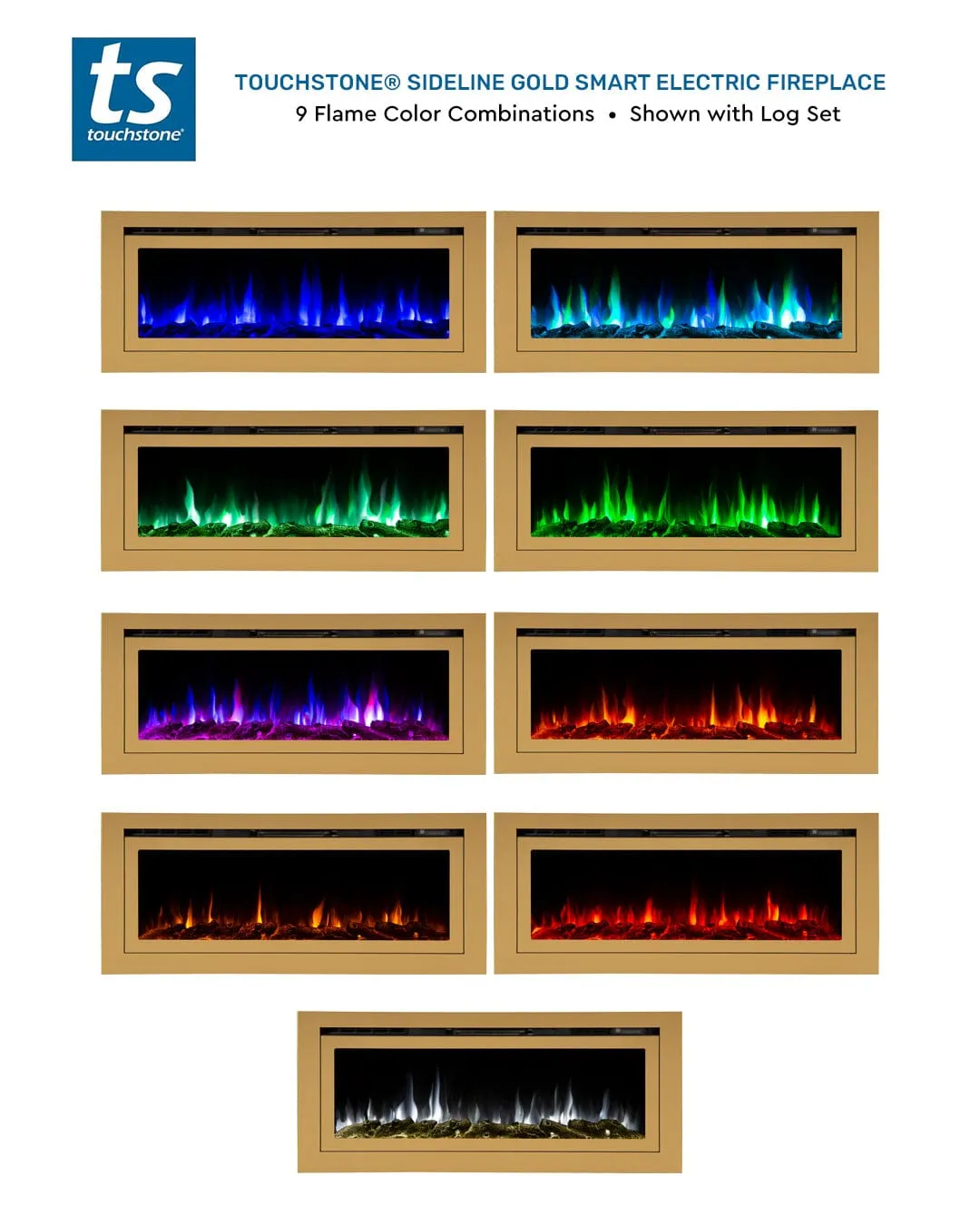 The Sideline Deluxe Gold 50 Inch Recessed Smart Electric Fireplace 86275