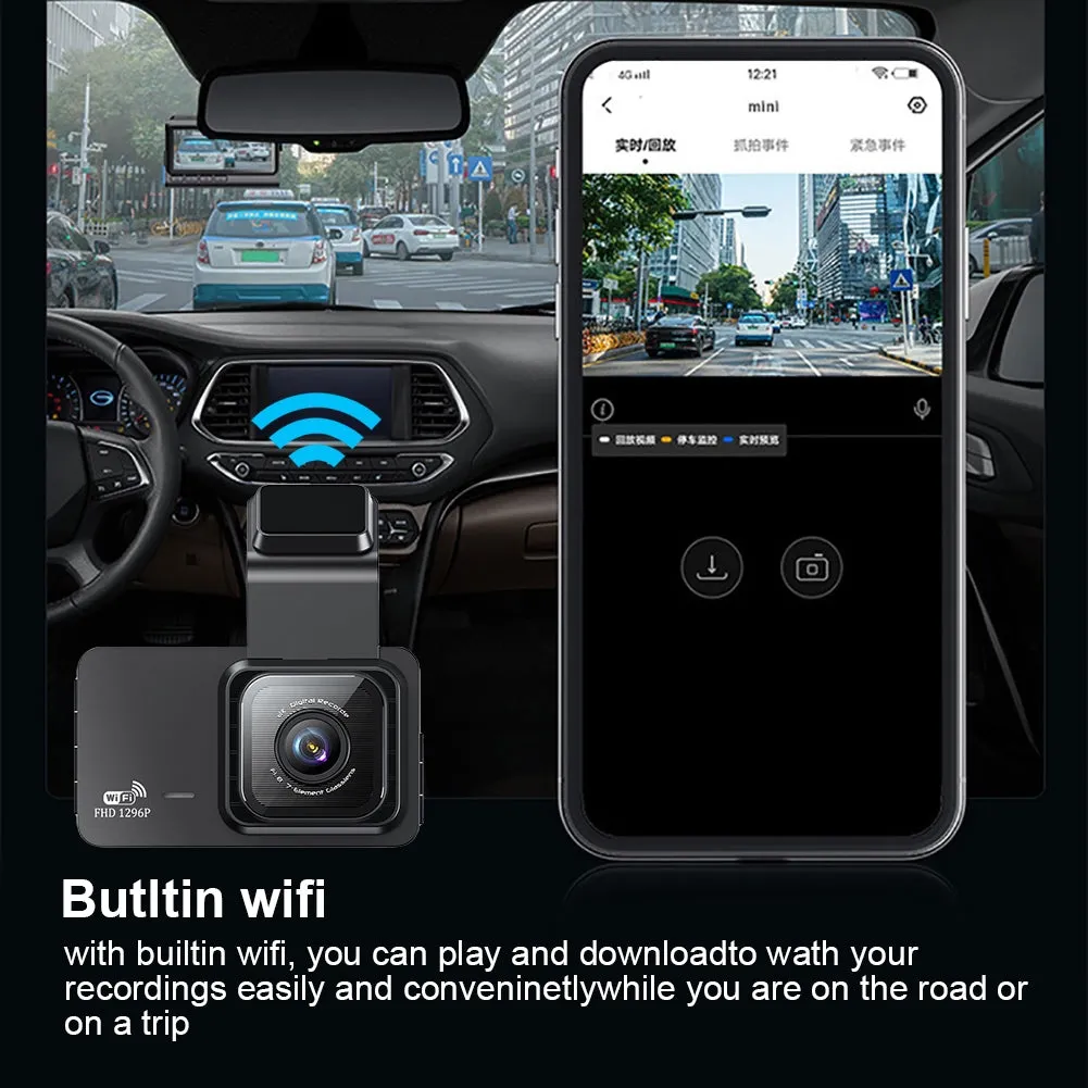 WIFI Dash Cam 3 inch IPS Screen Front Rear Dual Dash Camera 120