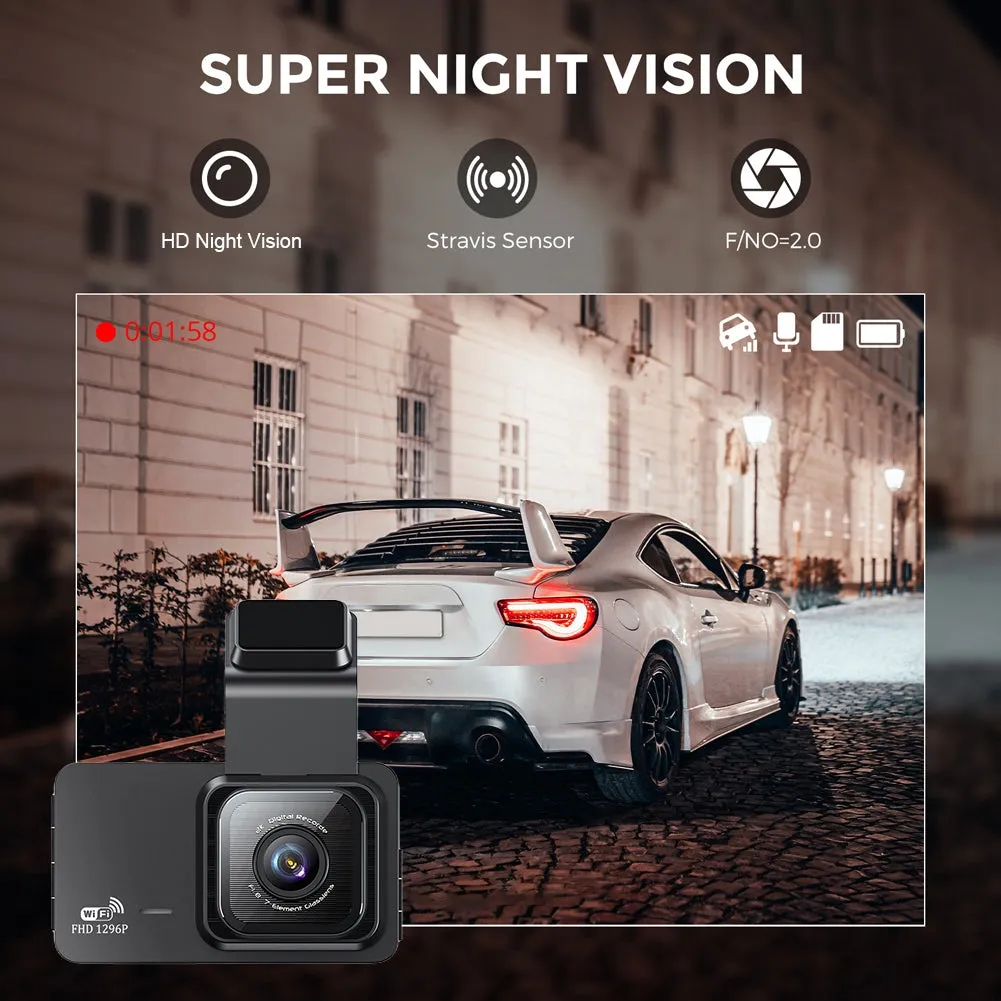 WIFI Dash Cam 3 inch IPS Screen Front Rear Dual Dash Camera 120