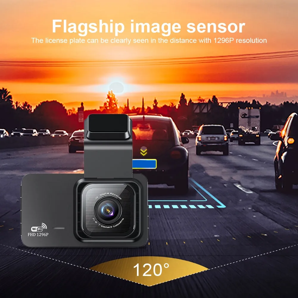 WIFI Dash Cam 3 inch IPS Screen Front Rear Dual Dash Camera 120