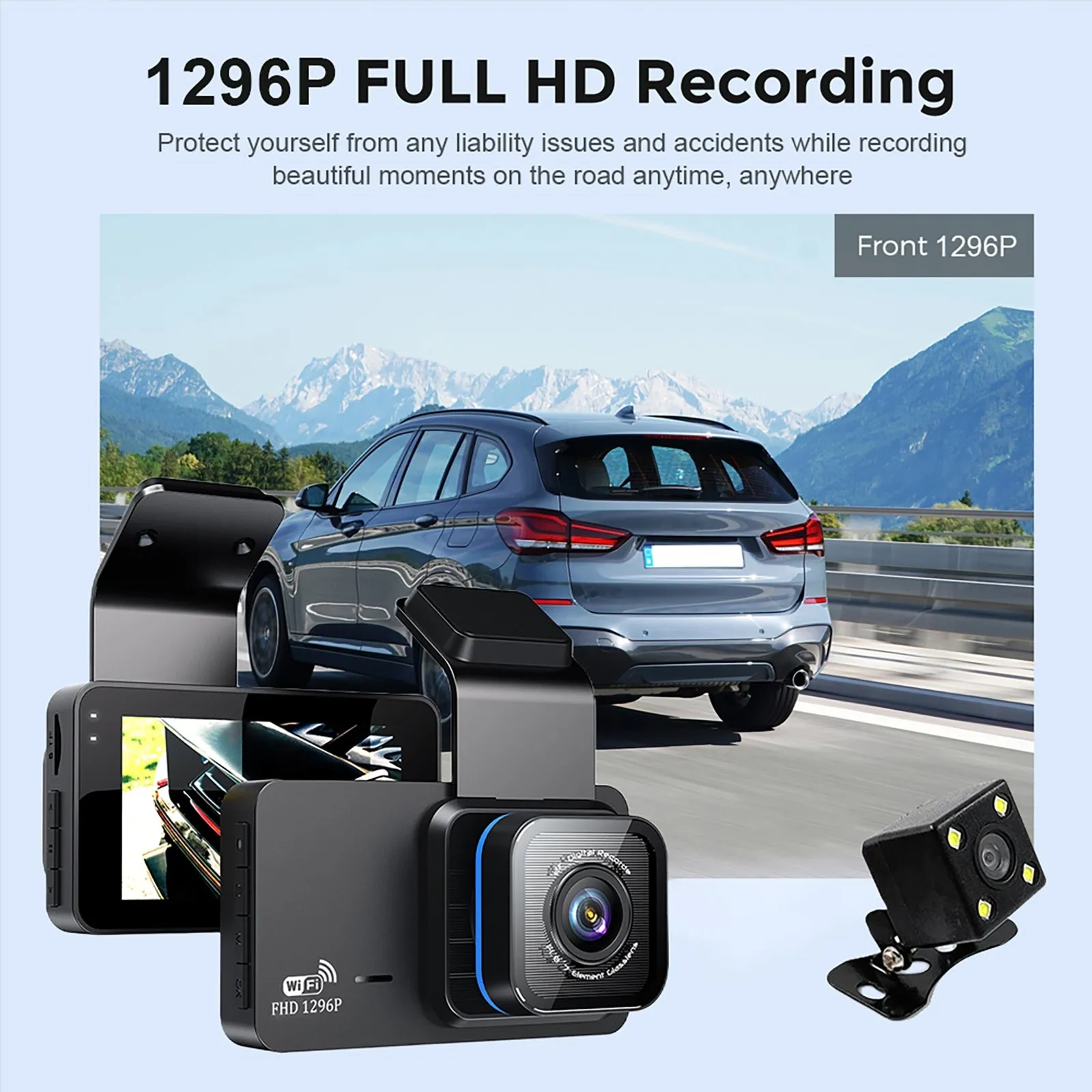 WIFI Dash Cam 3 inch IPS Screen Front Rear Dual Dash Camera 120