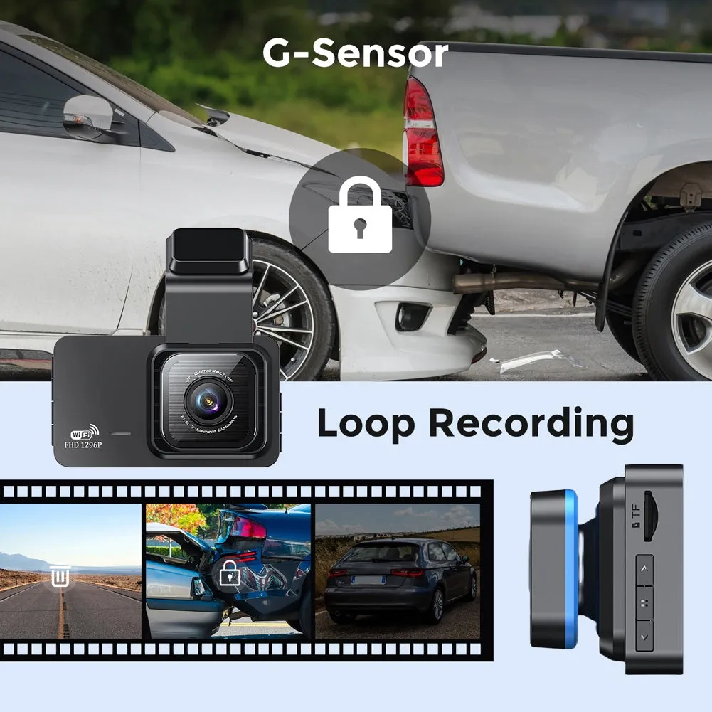 WIFI Dash Cam 3 inch IPS Screen Front Rear Dual Dash Camera 120